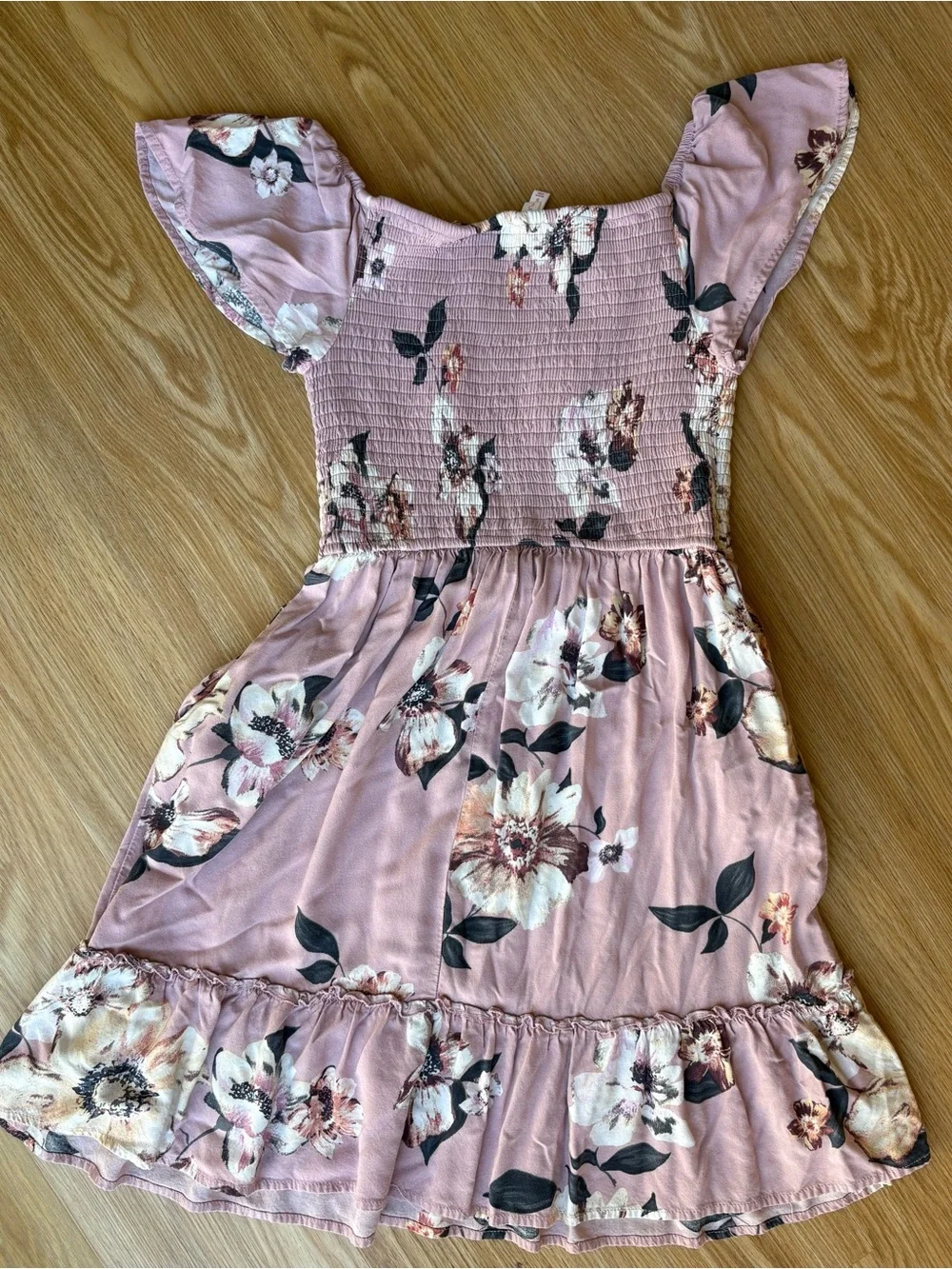 Girls' Pink Floral Smocked Dress